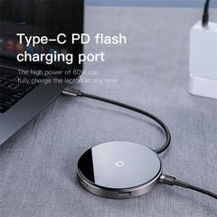 Hub chuyển Type C sang USB tích hợp sạc nhanh không dây Baseus Circular Mirror Wireless Charger 6 in 1 HUB (Type-C to USB 3.0*1+USB2.0*3/Type-C PD/4K HD)