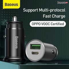 Tẩu sạc xe hơi hỗ trợ sạc nhanh VOOC Baseus Circular Metal PPS Quick Charger Car Charger (30W, VOOC, Aluminum Alloy)