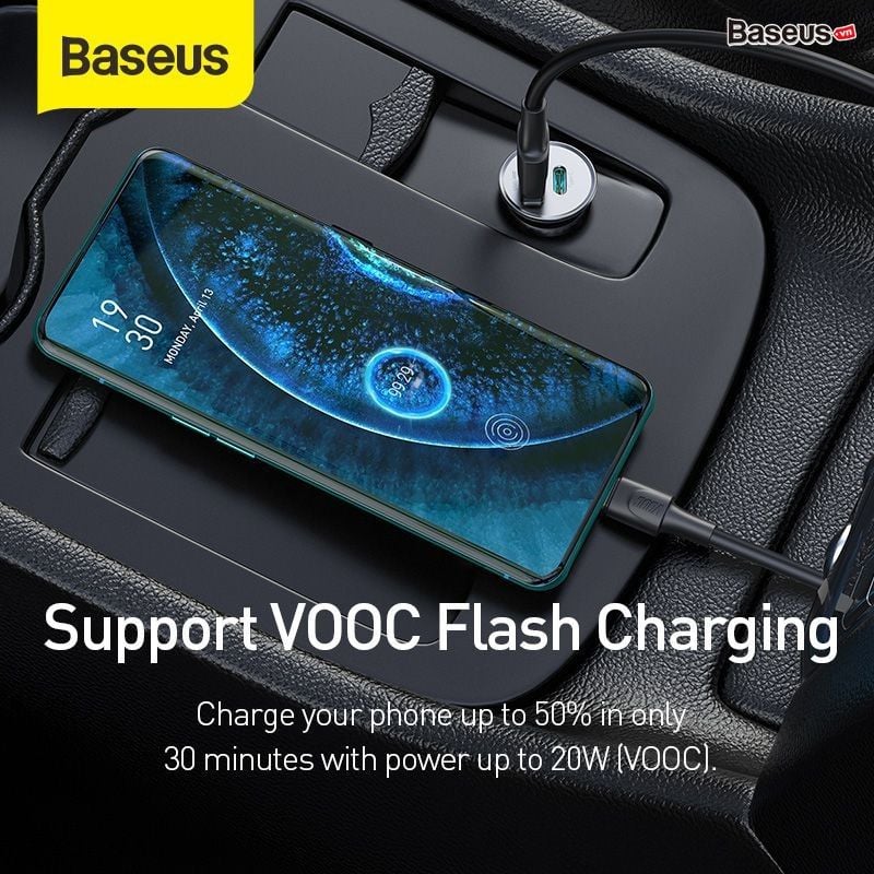 Tẩu sạc xe hơi hỗ trợ sạc nhanh VOOC Baseus Circular Metal PPS Quick Charger Car Charger (30W, VOOC, Aluminum Alloy)