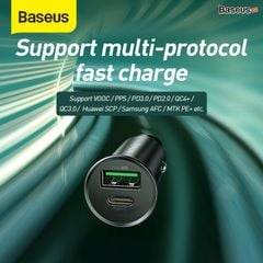 Tẩu sạc xe hơi hỗ trợ sạc nhanh VOOC Baseus Circular Metal PPS Quick Charger Car Charger (30W, VOOC, Aluminum Alloy)