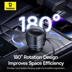 Tẩu sạc đa năng Baseus Enjoyment Max 60W – Kèm cáp rút C+Lightning / C+C, xoay 180°, dây 0.8m, sạc nhanh tiện lợi
