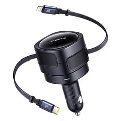 Tẩu sạc đa năng Baseus Enjoyment Max 60W – Kèm cáp rút C+Lightning / C+C, xoay 180°, dây 0.8m, sạc nhanh tiện lợi