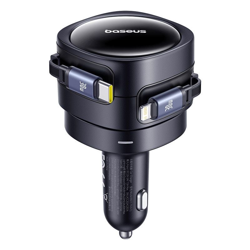 Tẩu sạc đa năng Baseus Enjoyment Max 60W – Kèm cáp rút C+Lightning / C+C, xoay 180°, dây 0.8m, sạc nhanh tiện lợi