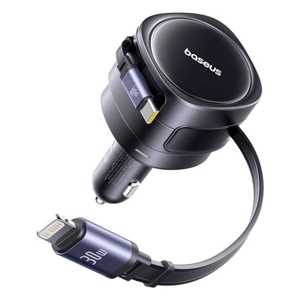 Tẩu sạc đa năng Baseus Enjoyment Max 60W – Kèm cáp rút C+Lightning / C+C, xoay 180°, dây 0.8m, sạc nhanh tiện lợi