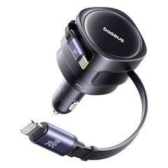 Tẩu sạc đa năng Baseus Enjoyment Max 60W – Kèm cáp rút C+Lightning / C+C, xoay 180°, dây 0.8m, sạc nhanh tiện lợi