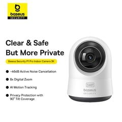 Camera Quan Sát Baseus Security P1 Pro Indoor Camera 3K (Zoom 8X, 2.4G/5G Wifi, Xoay Ngang 360°, Dọc 90°, Phát Hiện Trẻ Em Khóc)