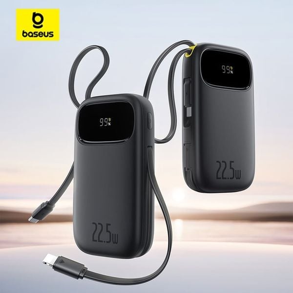 Pin Dự Phòng Sạc Nhanh Baseus Qpow3 Dual-Cable Digital Display 22.5W (10000mAh / 20000mAh, Type-C + Lightning cable)