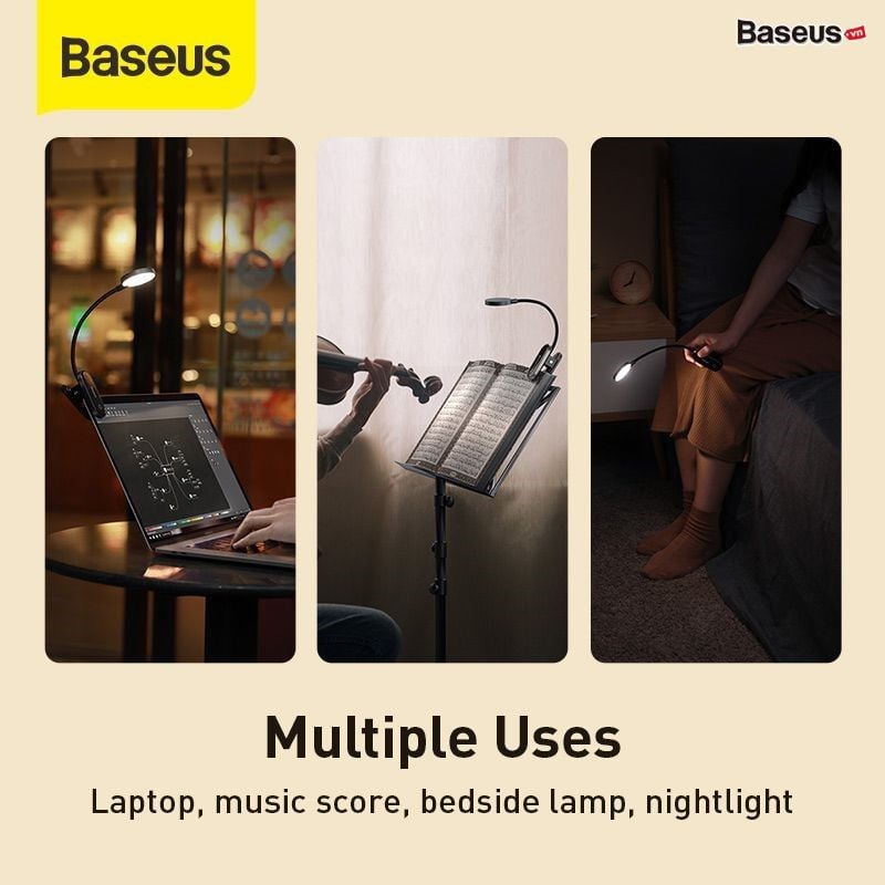 Đèn kẹp đọc sách mini Baseus Comfort Reading Mini Clip Lamp ( Dịu mắt, chân kẹp, 3 mức sáng, pin sạc 350mAh, 24h sử dụng)