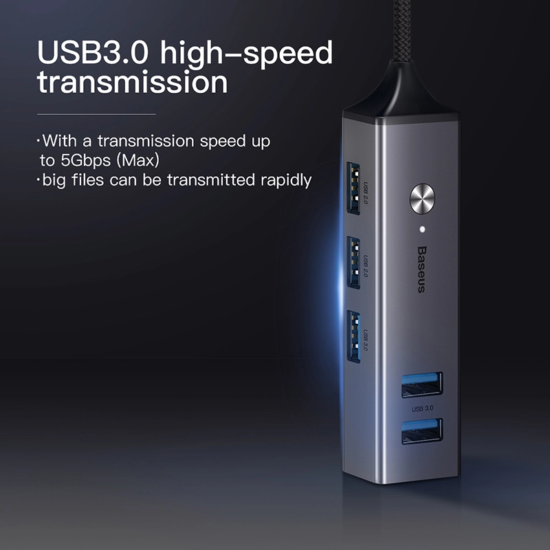 Bộ HUB chuyển đổi Type C sang USB 3.0 Baseus Cube HUB (Type C 3.0 to 3 USB3.0 + 2 USB2.0 OTG HUB)