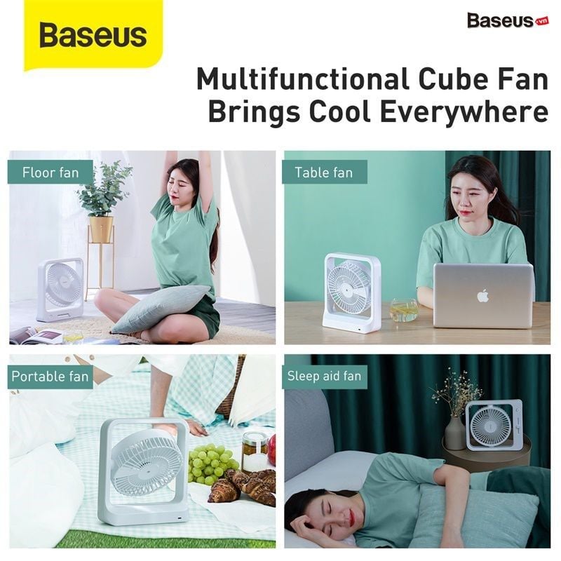 Quạt mini Pin sạc Baseus Cube Shaking Fan (Pin sạc 5400mAh, 18h sử dụng, Xoay 60 độ, Điều chỉnh nhiều cấp tốc độ, Cực êm)