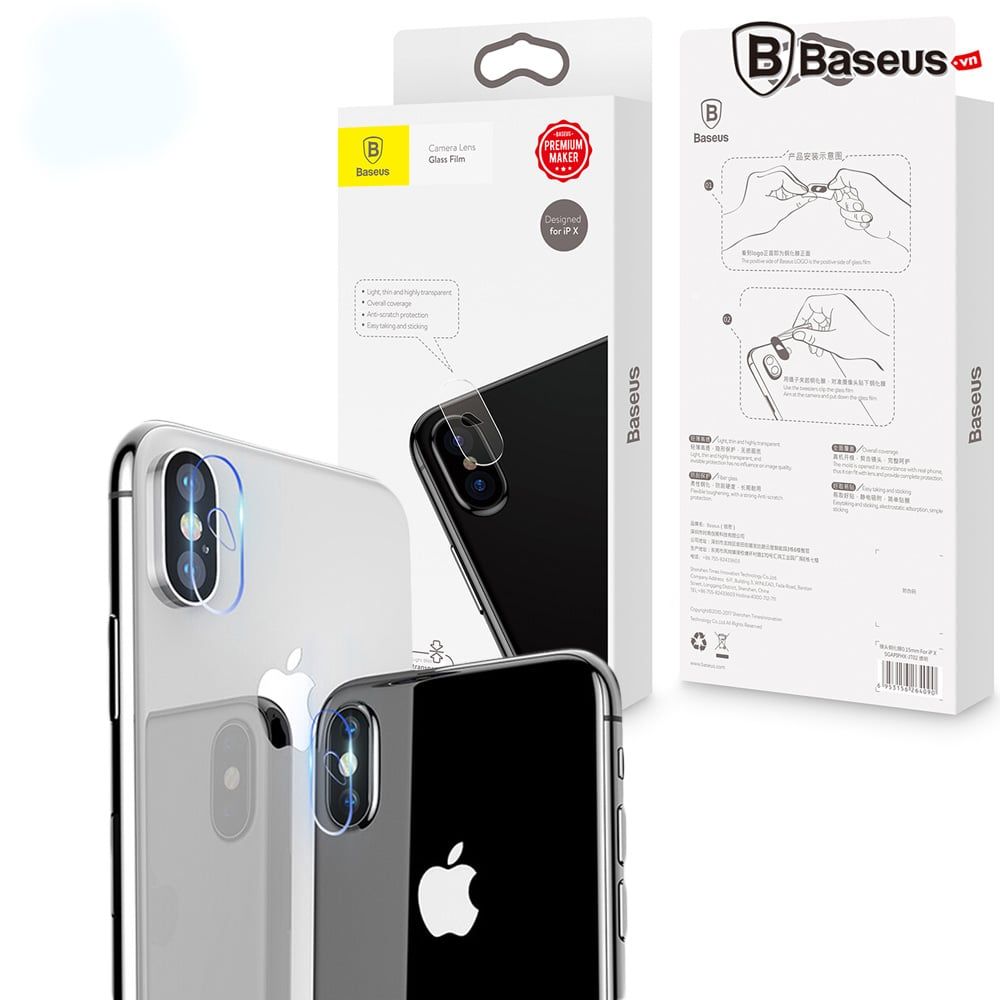 Kính cường lực 5 lớp chống trầy Camera Baseus Sapphire LV223 cho iPhone X (0.2 mm, 5D, Scratch Proof Camera Lens Protector)