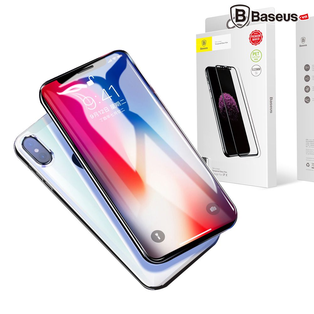 Kính cường lực 3D siêu mỏng Baseus LV159 cho iPhone X (0.23mm, Ultra Thin, 3D Tempered Glass /  PET Soft Edge Screen Protector)