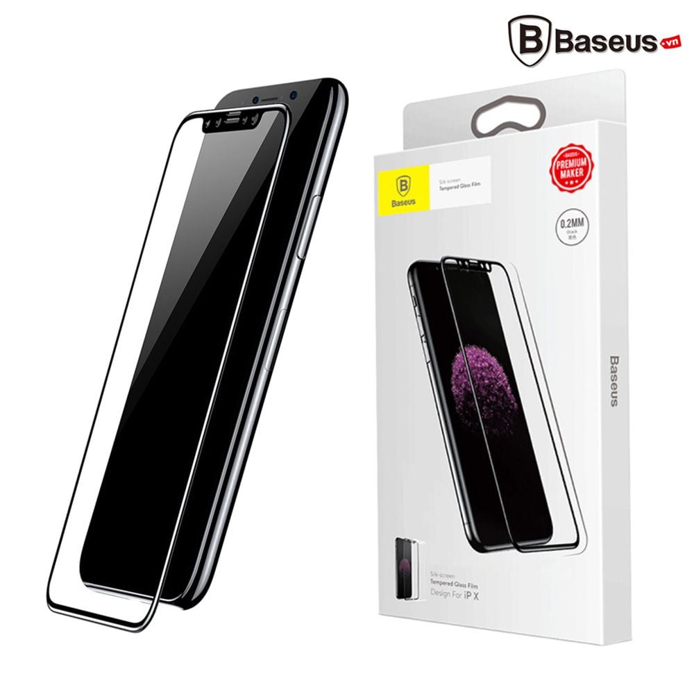 Kính cường lực 3D siêu mỏng Baseus LV185 cho iPhone X (0.2mm, Ultra Thin, 3D Tempered Glass Screen Protector)
