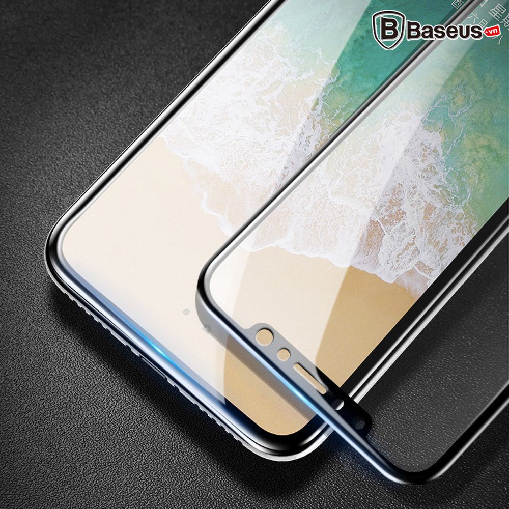 Kính cường lực 3D siêu mỏng Baseus LV185 cho iPhone X (0.2mm, Ultra Thin, 3D Tempered Glass Screen Protector)