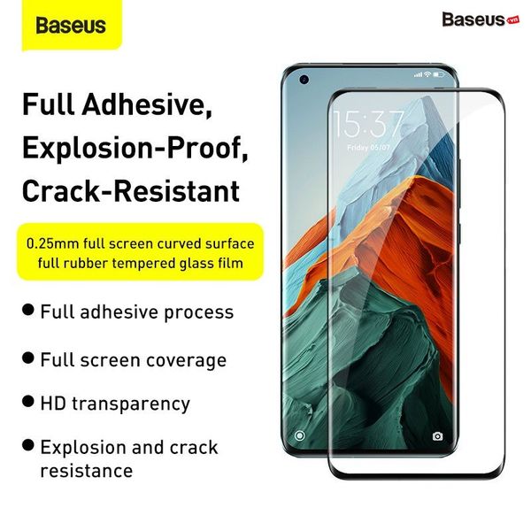 Baseus 0.25mm Full Screen Curved Surface Full Rubber Tempered Glass Film for Mi10/10 Pro/10S (1pcs/pack)