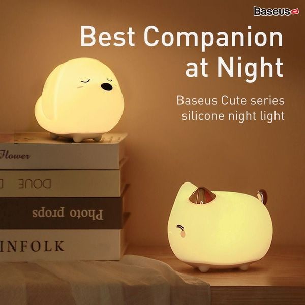 Đèn ngủ cảm ứng đổi màu thông minh Baseus Cute Series Doggie Silicone Night Light (1100mAh re-Charge battery, Touch, RGB Light Mode )