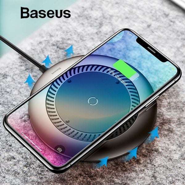 Đế sạc nhanh không dây tích hợp quạt hút tản nhiệt Baseus Whirlwind Desktop cho Apple iPhone/ Samsung (Qi Wireless Quick Charger)