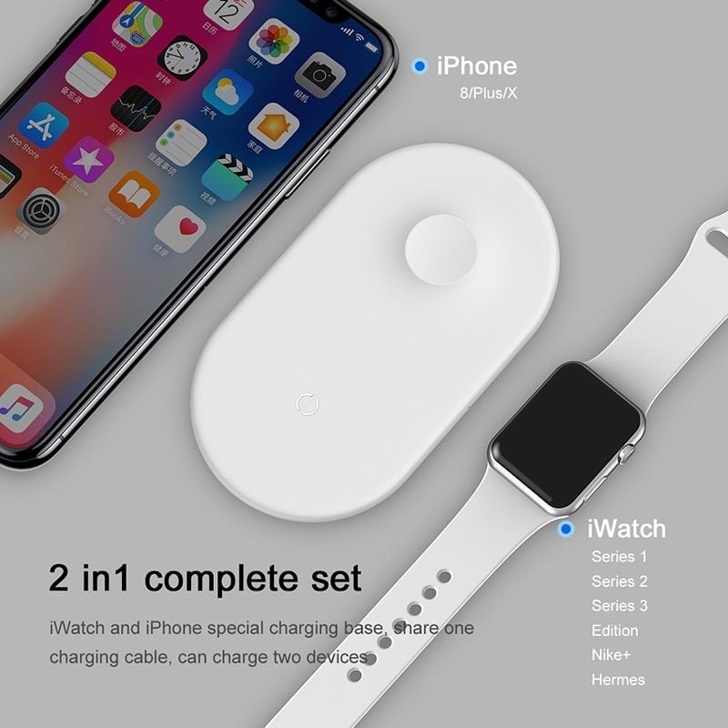 Đế sạc nhanh không dây 2 trong 1 Baseus Dual Smart Wireless Charging Pillow dùng cho Smartphone và Apple Watch  (10W, Wireless Quick charge)