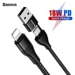 Cáp sạc nhanh Baseus 2-in-1 Dual Output Cable cho iPhone/ iPad (USB-A+Type-C to Lighing, 18W Max)