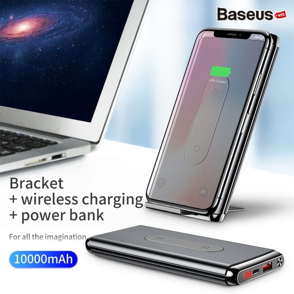 Pin sạc dự phòng không dây Baseus Dual Coil Wireless LV315 10,000mAh cho iPhoneX/ XS Max/ Samsung S9/ N9/ Xiaomi/ Huawei (LCD, Type C/PD + QC3.0 input/output 15W, Wireless charge  Power bank)