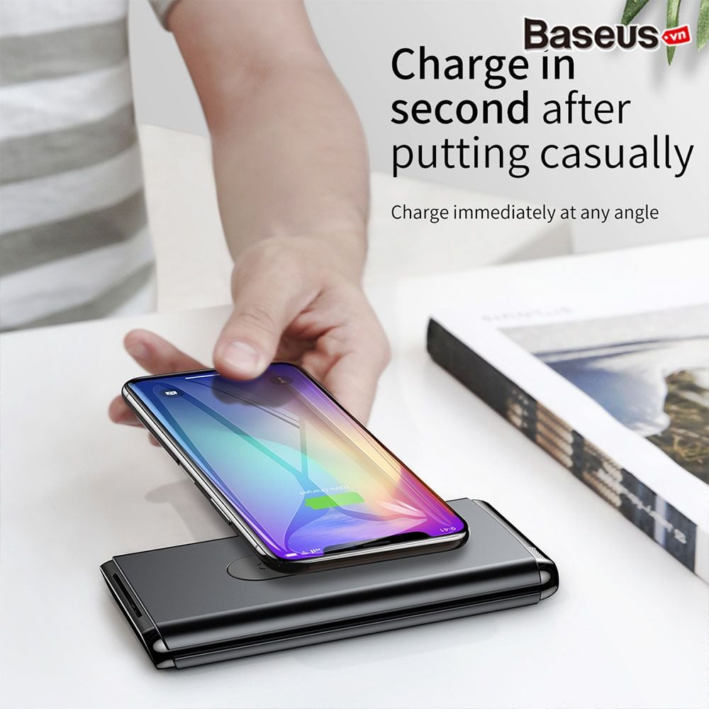 Pin sạc dự phòng không dây Baseus Dual Coil Wireless LV315 10,000mAh cho iPhoneX/ XS Max/ Samsung S9/ N9/ Xiaomi/ Huawei (LCD, Type C/PD + QC3.0 input/output 15W, Wireless charge  Power bank)