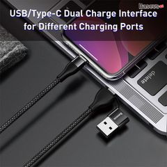 Cáp sạc nhanh Baseus 2-in-1 Dual Output Cable cho iPhone/ iPad (USB-A+Type-C to Lighing, 18W Max)