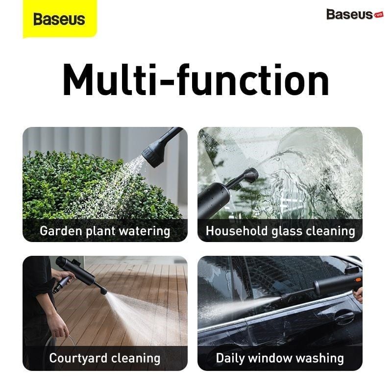 Máy phun tăng áp rửa xe ô tô sử dụng pin sạc Baseus Dual Power Portable Electric Car Wash Spray Nozzle (0.7MPa, 28.8W, IPX4, 30 phút sử dụng liên tục)