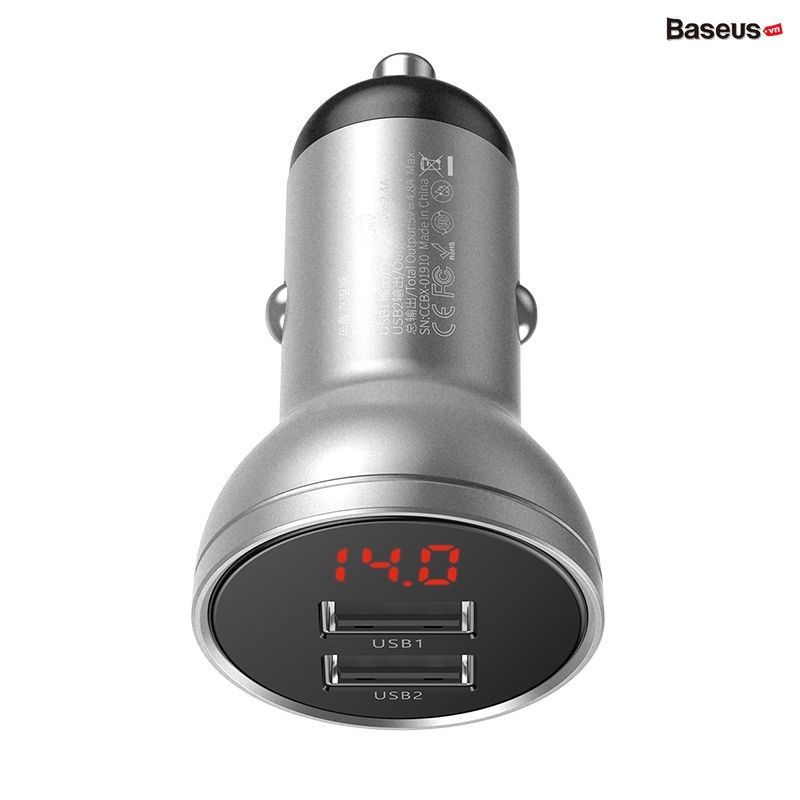 Tẩu sạc đa năng dùng cho xe ô tô Baseus Digital Display (24W, Dual USB 4.8A, Car Fast Charger)