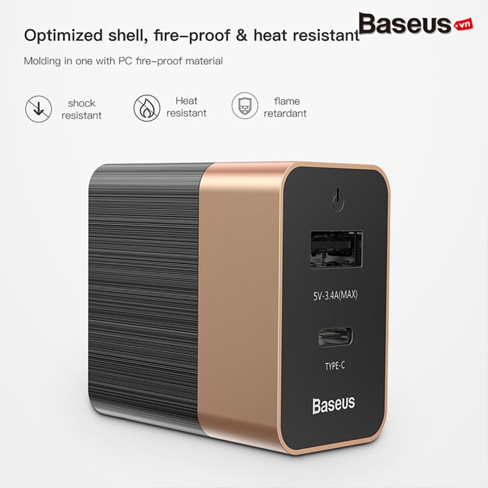 Bộ sạc nhanh đa năng Baseus Duke Universal Type C PD cho Smartphone/ Tablet/ Macbook (3.4A, 17W, 2 Ports , USB + Type C PD Travel Charger)