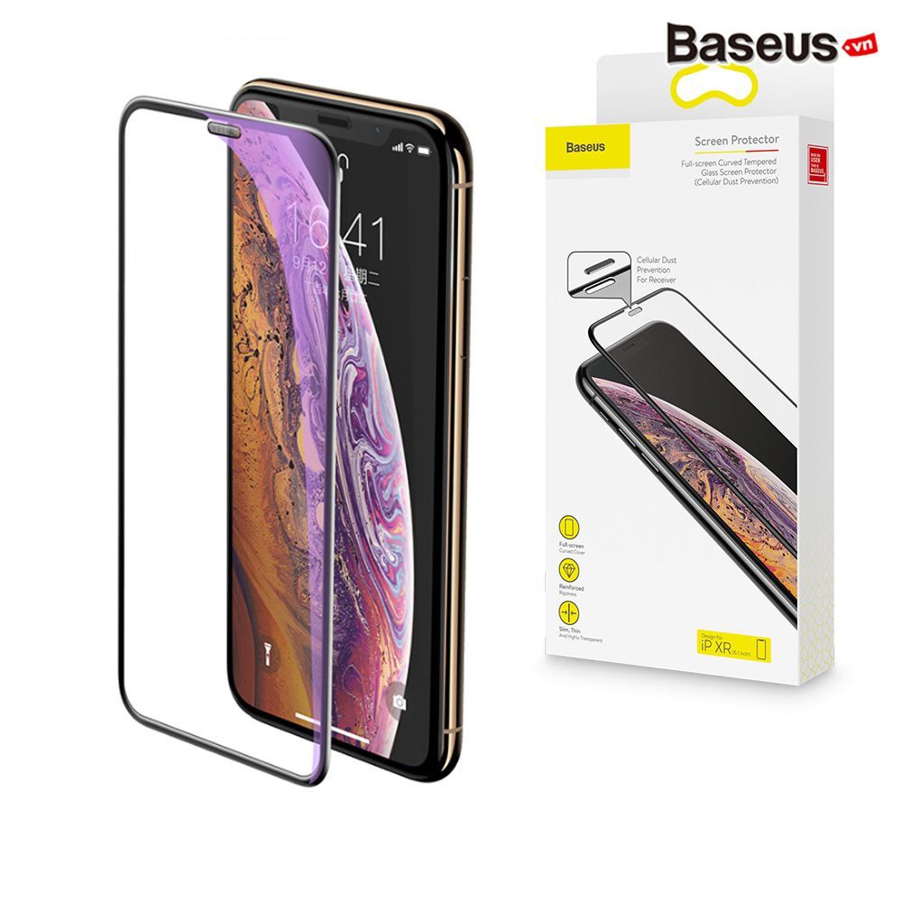 Kính cường 3D chống bụi, chống trầy, siêu bền Baseus Cellular Dust Prevention LV470 cho iPhone X/ XS/ XR/ XS Max (0,3mm, Curved-screen Full Coverage tempered glass )