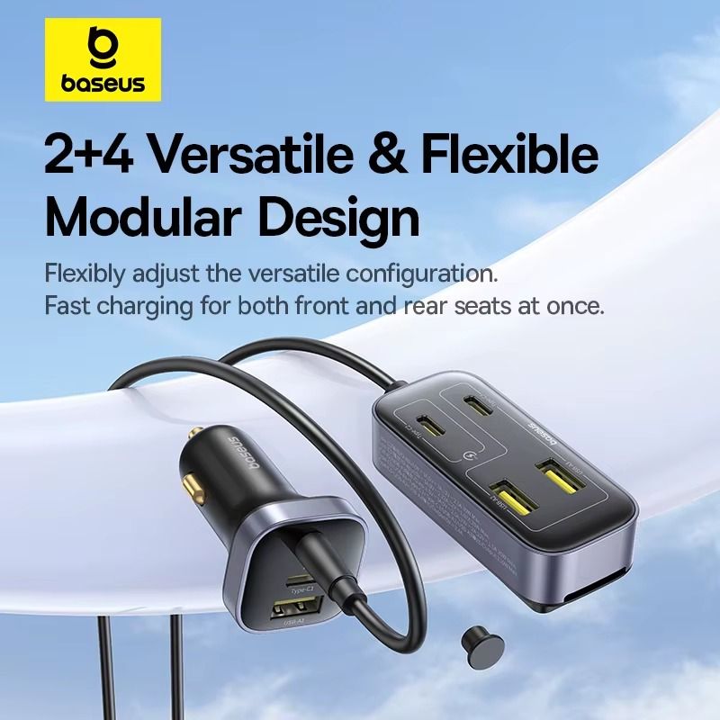 Tẩu Sạc Cho Ô Tô Baseus BackseatPal L1 In-vehicle 3U+3C 110W (with 1.5m Extension Cord Cable)