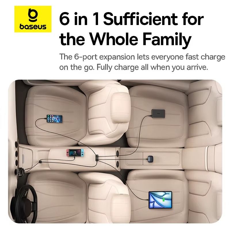 Tẩu Sạc Cho Ô Tô Baseus BackseatPal L1 In-vehicle 3U+3C 110W (with 1.5m Extension Cord Cable)