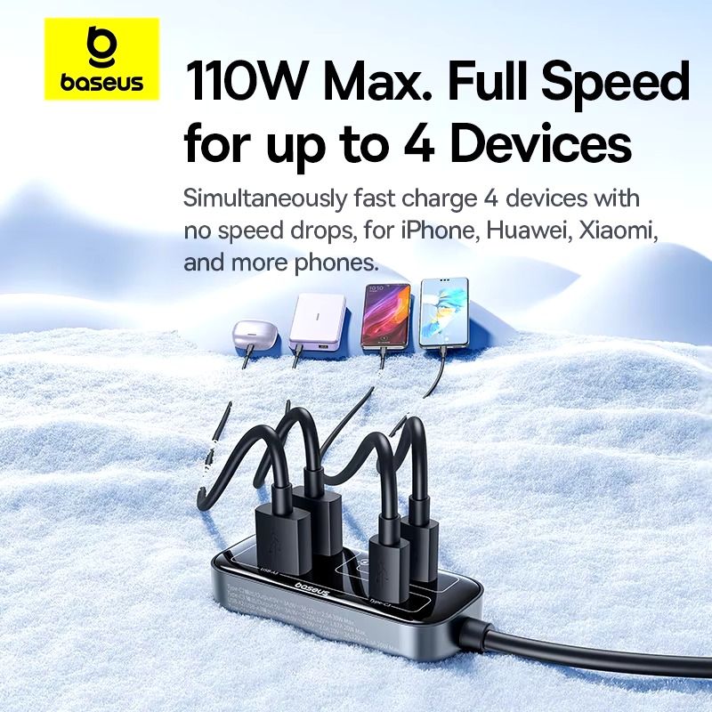 Tẩu Sạc Cho Ô Tô Baseus BackseatPal L1 In-vehicle 3U+3C 110W (with 1.5m Extension Cord Cable)