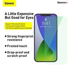 Kính cường lực chống ánh sáng xanh Baseus 0.15mm Eye Protection Full Coverage Tempered Glass Film 2020 cho iPhone 12 Series (Green Light, Secondary Hardening, 2 miếng/hộp)