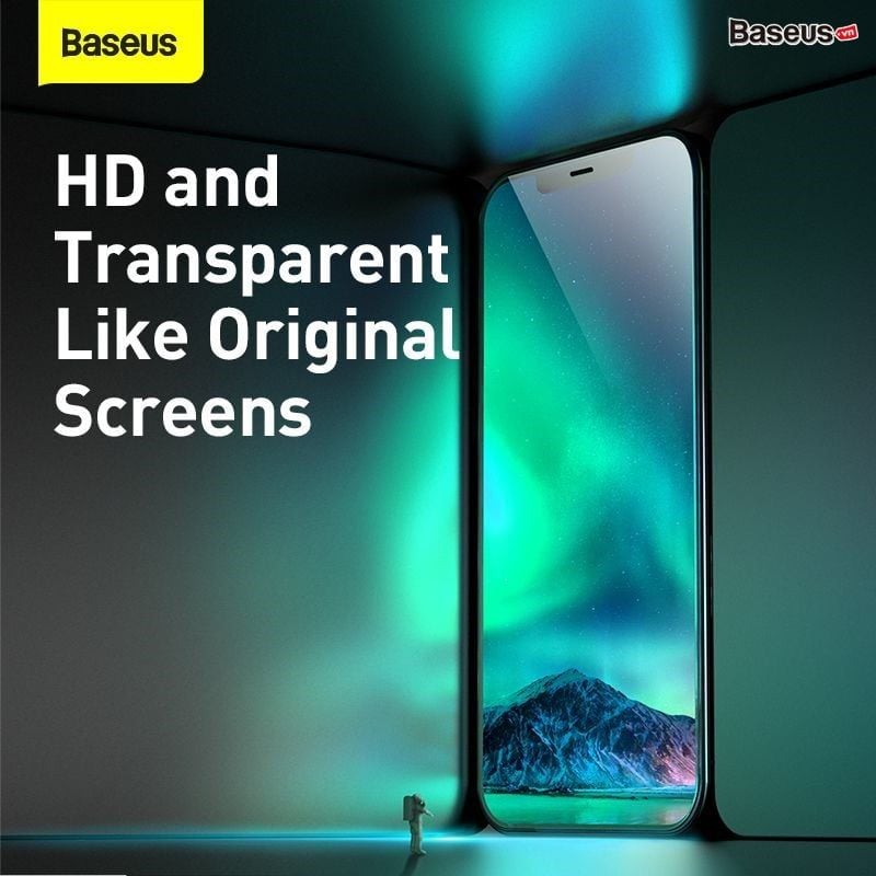 Kính cường lực chống ánh sáng xanh Baseus 0.15mm Eye Protection Full Coverage Tempered Glass Film 2020 cho iPhone 12 Series (Green Light, Secondary Hardening, 2 miếng/hộp)