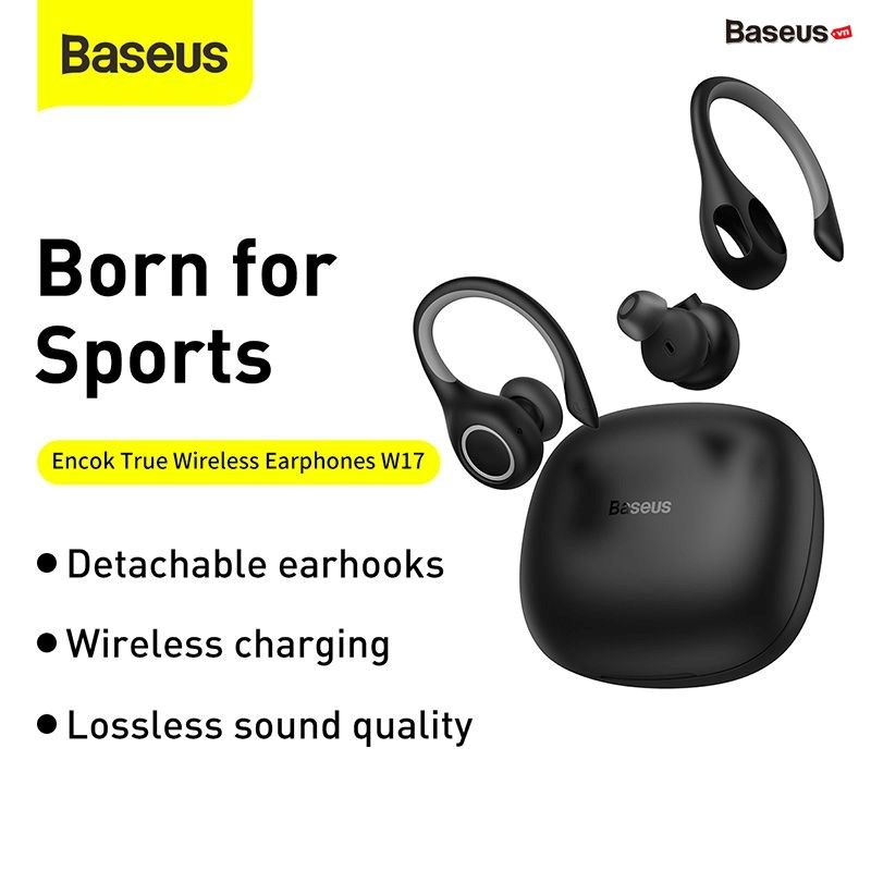 Tai nghe thể thao không dây Baseus Encok True Wireless Earphones W17 (Bluetooth 5.0, IP55 Waterproof, 5 - 30h sử dụng, Wireless Charging)