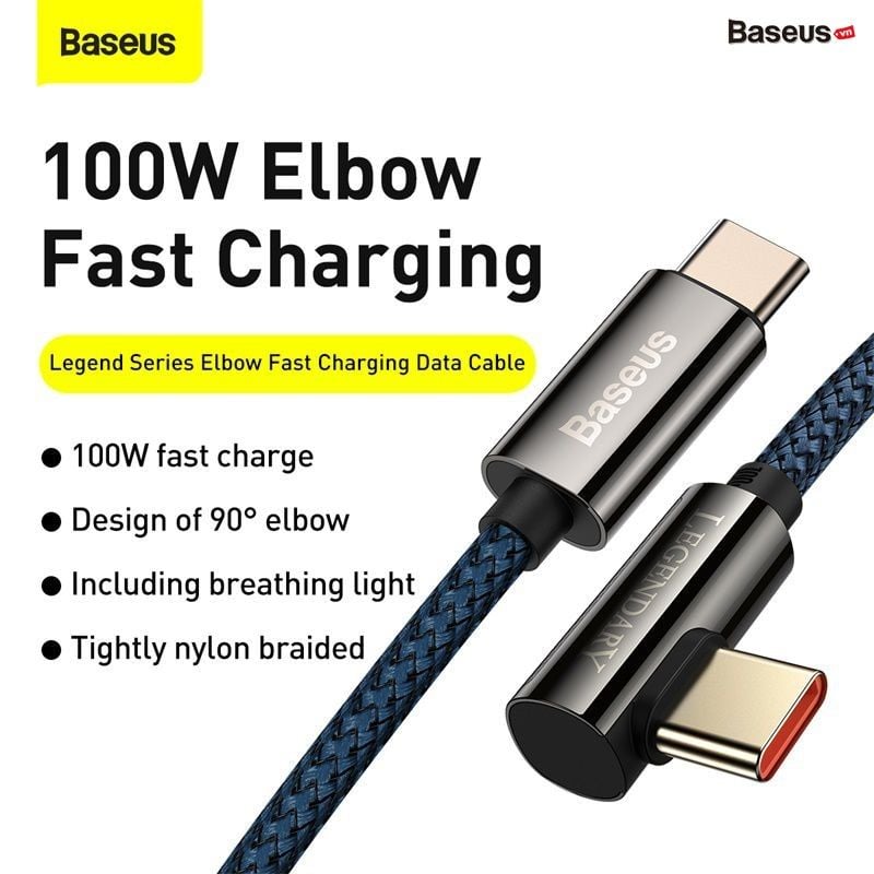 Cáp sạc C to C đầu gập chữ L Baseus Legend Series Elbow 100W (5A/20V, E-marker Chip, PD/QC Quick Charging, LED & Elbow Design)