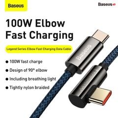 Cáp sạc C to C đầu gập chữ L Baseus Legend Series Elbow 100W (5A/20V, E-marker Chip, PD/QC Quick Charging, LED & Elbow Design)