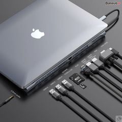 Bộ Hub chuyển đa năng 11 in 1 Baseus Enjoyment Series Type C LV502 cho Laptop/ Macbook ( Type-C to HDMI/ VGA/ USB 3.0/ Card Reader/ RJ-45/AUX 3.5mm, New Upgrade Model 2019)