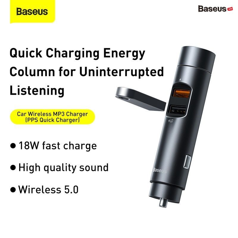 Tẩu sạc nhanh 18W tích hợp Bluetooh MP3 Baseus Energy Column Car Wireless MP3 Charger (PPS Quick Charger)