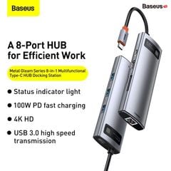 Hub chuyển đa năng Baseus Metal Gleam Series Multifunctional Docking Station cho Macbook/Laptop/Smartphone/Tablet/iPad (Type-C to HDMI/DP/VGA/USB3.1/USB3.0/LAN/SD Card Reader/Type C PD 100W, Multifunctional HUB)