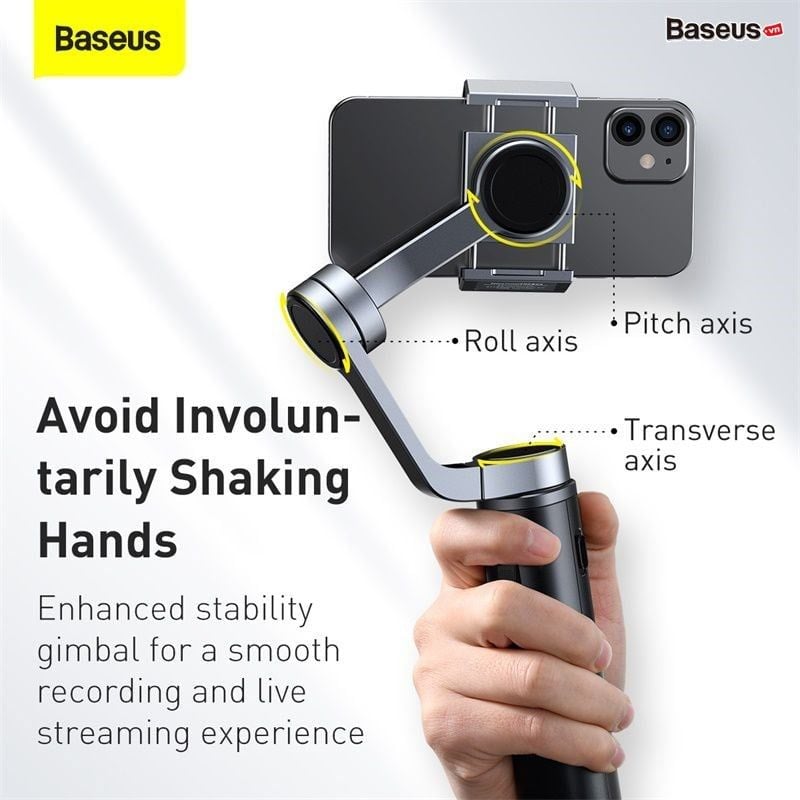 Tay cầm chống rung xếp gọn Baseus Control Smartphone Handheld Folding Gimbal Stabilizer (330g, 4500mAh, Bluetooth 4.0, Type C)