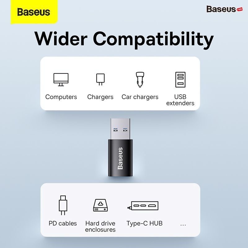 Đầu Chuyển USB Sang Type C tốc độ cao Baseus Ingenuity Series Mini OTG Gen2 (USB-A 3.1 Full Size to Type C, 10Gbps High speed OTG, PD Fast charge Support)