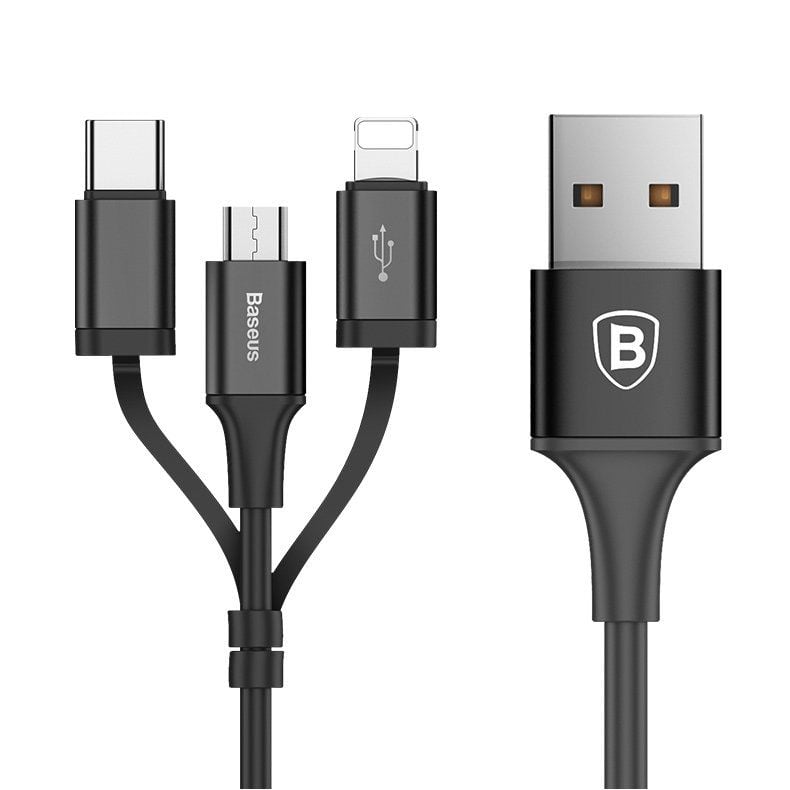 Cáp sạc và truyền dữ liệu tốc độ cao Baseus Excellent tích hợp 3 đầu ( USB Type A to USB Type C/ Micro USB/ Lightning Fast Charging Cable)