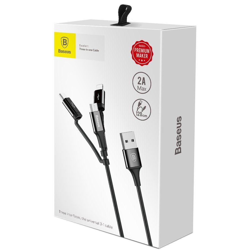 Cáp sạc và truyền dữ liệu tốc độ cao Baseus Excellent tích hợp 3 đầu ( USB Type A to USB Type C/ Micro USB/ Lightning Fast Charging Cable)