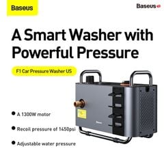 Máy nén tăng áp đa năng Baseus F1 Pressure Car Smart Washer (1300W/1450PSI/IPX5, Automatic Star/Stop, Intelligent Adjust Pressure, Car Washing Machine)