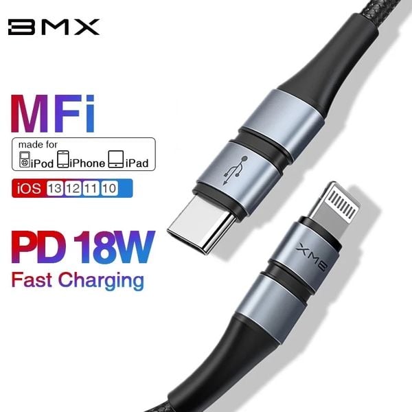 Cáp sạc nhanh, siêu bền C to Lightning Baseus BMX Double-Deck cho iPhone X/Xs Max/ iPhone 11 Pro Max Series (Type-C to Lightning PD 18W, MFi certified, Power Delivery Quick Charge Cable)