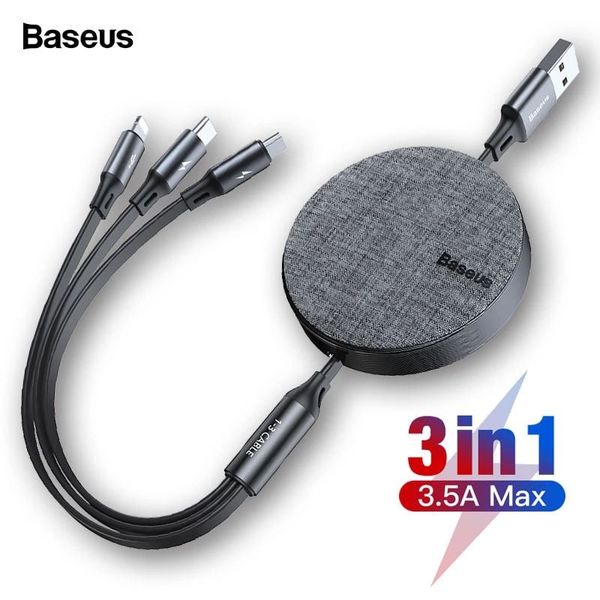 Cáp sạc dây rút Baseus Fabric 3-in-1 Flexible Cable tích hợp 3 đầu Type C / Micro USB/ Lightning 3.5A 1.2M