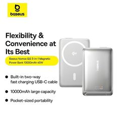 Pin Sạc Không Dây Baseus Nomos Qi2 Kickstand 10000mAh 45W (with Built-in USB-C Cable)