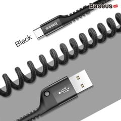 Cáp sạc dây xoắn đàn hồi Baseus Fish Eye Spring Data Type C dùng cho Smartphone Android Samsung/ Oppo/ Huawei/ Xiaomi (2A, 1M,480Mbps, Quick charge 3.0, Nylon Carbon Spring Cable )